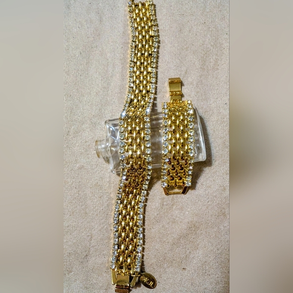 Vintage KJL Kenneth Jay Lane Gold Rhinestone Bracelet + Extender - Picture 1 of 3